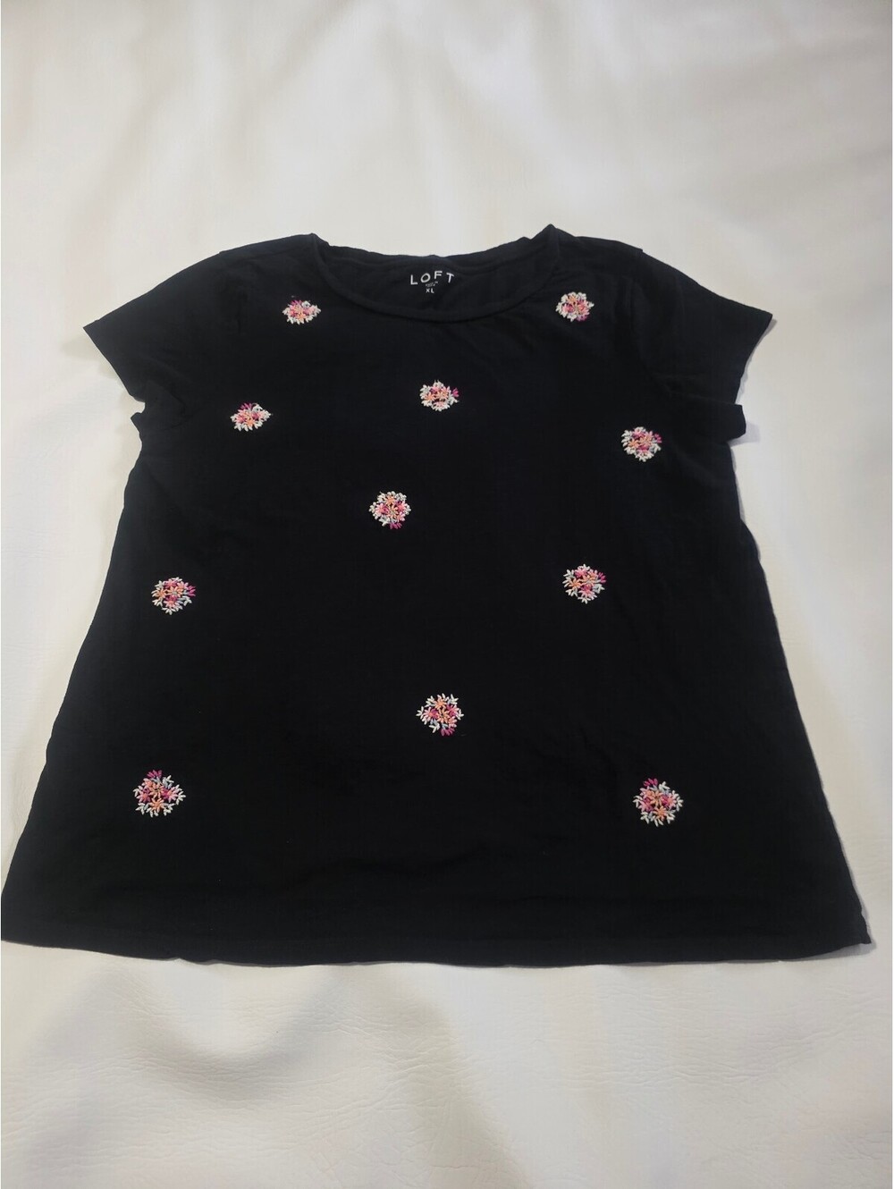 LOFT Black Floral Embroidered Scatter Tee